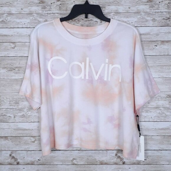 Calvin Klein Performance Tee XL Cropped Top Pink Tie Dye 775 - Picture 2 of 5